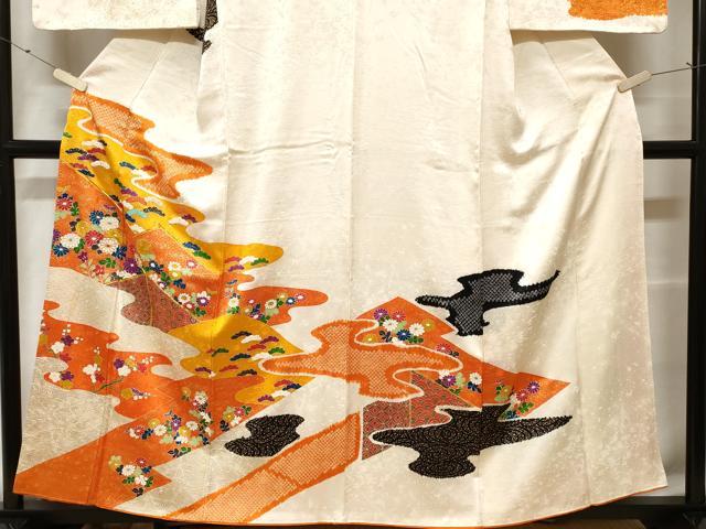 平和屋着物■訪問着　駒刺繍　絞り　吉祥枝花文　金彩　正絹　逸品　CABE3556ev
