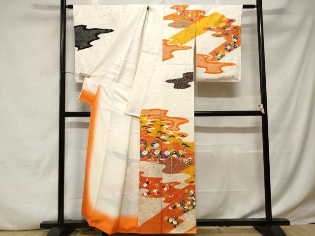 平和屋着物■訪問着　駒刺繍　絞り　吉祥枝花文　金彩　正絹　逸品　CABE3556ev
