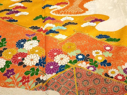 平和屋着物■訪問着　駒刺繍　絞り　吉祥枝花文　金彩　正絹　逸品　CABE3556ev