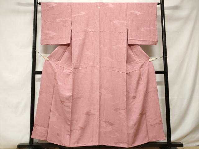 平和屋着物■上質な色無地　雲重ね地紋　珊瑚色　正絹　逸品　CABE3595ev