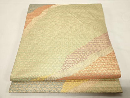 平和屋着物●織物一筋名門　織悦　両方向　全通柄　本袋帯　流水立涌花文　金糸　正絹　逸品　CABE3605dy