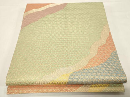平和屋着物●織物一筋名門　織悦　両方向　全通柄　本袋帯　流水立涌花文　金糸　正絹　逸品　CABE3605dy