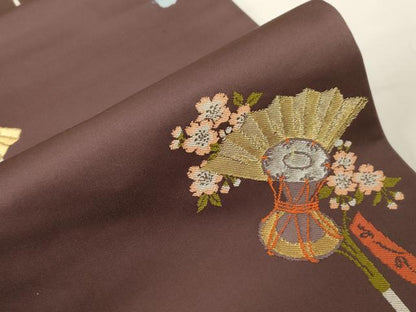 平和屋着物●世界的人形師　辻村寿三郎　ジュサブロー　六通柄袋帯　扇面鼓花文　金銀糸　正絹　逸品　CABE3609dy
