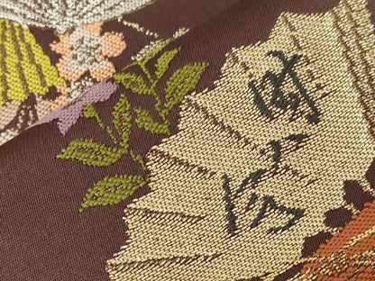 平和屋着物●世界的人形師　辻村寿三郎　ジュサブロー　六通柄袋帯　扇面鼓花文　金銀糸　正絹　逸品　CABE3609dy
