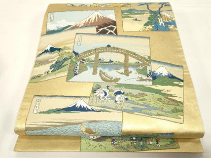 平和屋着物●西陣　川島織物　太鼓柄　本袋帯　富嶽三十六景　金糸　引箔　正絹　逸品　CABE3610dy