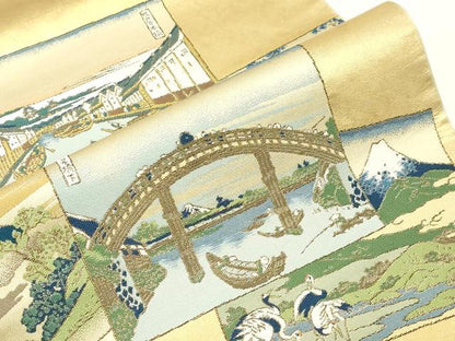 平和屋着物●西陣　川島織物　太鼓柄　本袋帯　富嶽三十六景　金糸　引箔　正絹　逸品　CABE3610dy
