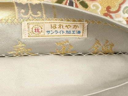平和屋着物●六通柄袋帯　唐織　泰平錦　亀甲双鶴花文　金糸　正絹　逸品　CABE3612dy