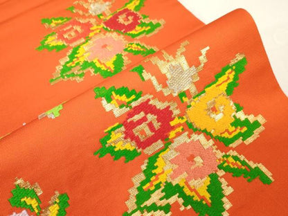 平和屋着物●龍村美術織物　たつむら　六通柄袋帯　唐織　東欧花弁文　金銀糸　正絹　逸品　CABE3616dy