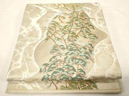 平和屋着物●西陣　服部織物謹製　六通柄袋帯　唐織　枝松文　金糸　正絹　逸品　CABE3617dy