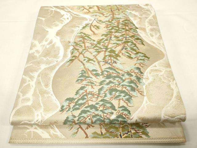 平和屋着物●西陣　服部織物謹製　六通柄袋帯　唐織　枝松文　金糸　正絹　逸品　CABE3617dy