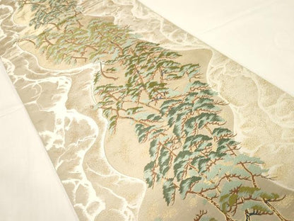 平和屋着物●西陣　服部織物謹製　六通柄袋帯　唐織　枝松文　金糸　正絹　逸品　CABE3617dy