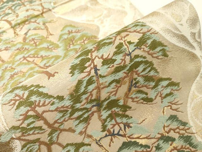 平和屋着物●西陣　服部織物謹製　六通柄袋帯　唐織　枝松文　金糸　正絹　逸品　CABE3617dy