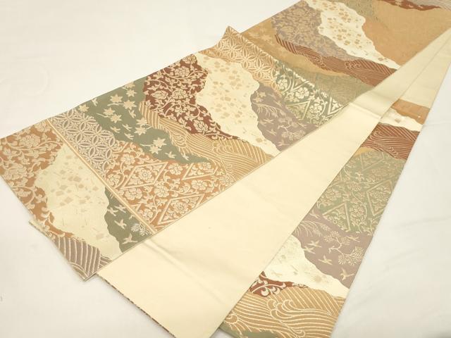 平和屋着物●西陣　川島織物　六通柄　本袋帯　切嵌花鳥文　金糸　正絹　逸品　未使用　CABE3618dy