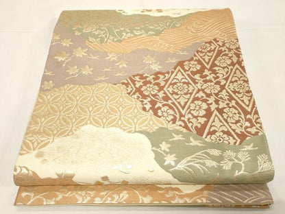 平和屋着物●西陣　川島織物　六通柄　本袋帯　切嵌花鳥文　金糸　正絹　逸品　未使用　CABE3618dy