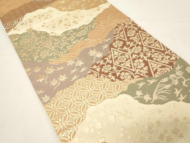 平和屋着物●西陣　川島織物　六通柄　本袋帯　切嵌花鳥文　金糸　正絹　逸品　未使用　CABE3618dy