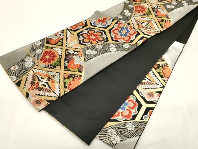 平和屋着物●六通柄袋帯　唐織　双鶴花文　金銀糸　正絹　逸品　CABE3624dy