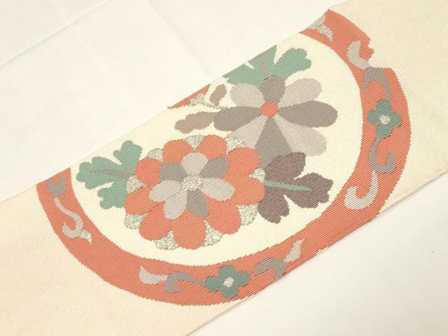 平和屋着物●爪掻き本綴れ　八寸名古屋帯　花鳥文　銀糸　名古屋仕立て　正絹　逸品　CABE3626dy
