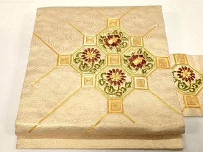 平和屋着物●九寸名古屋帯　駒刺繍　総刺繍　蜀江花文　金糸　正絹　逸品　CABE3630dy