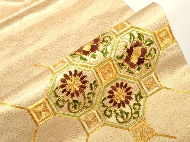 平和屋着物●九寸名古屋帯　駒刺繍　総刺繍　蜀江花文　金糸　正絹　逸品　CABE3630dy