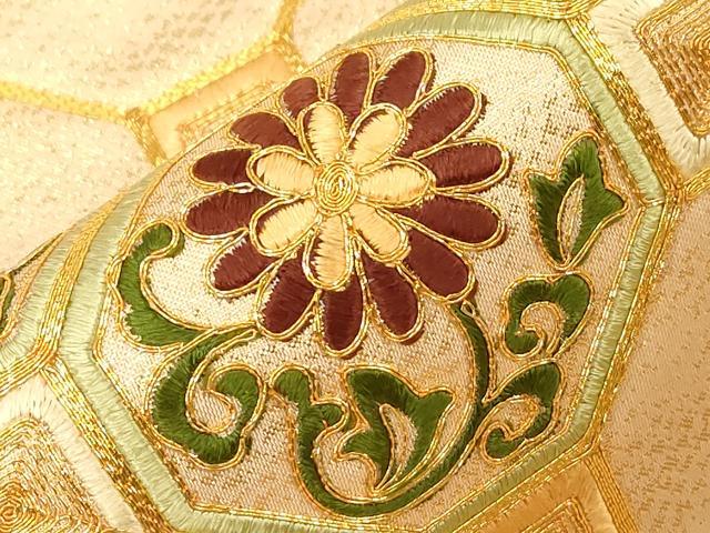 平和屋着物●九寸名古屋帯　駒刺繍　総刺繍　蜀江花文　金糸　正絹　逸品　CABE3630dy