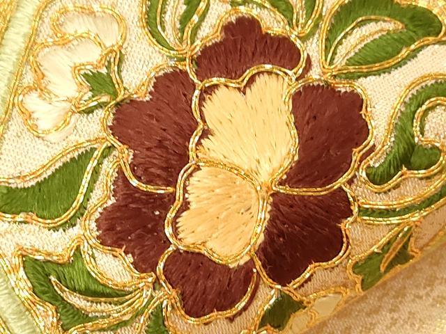 平和屋着物●九寸名古屋帯　駒刺繍　総刺繍　蜀江花文　金糸　正絹　逸品　CABE3630dy