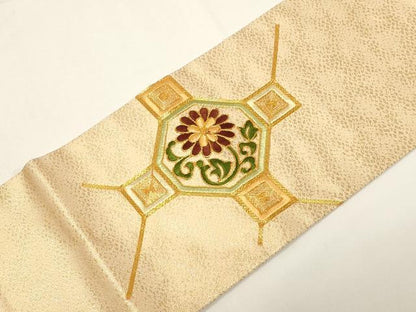 平和屋着物●九寸名古屋帯　駒刺繍　総刺繍　蜀江花文　金糸　正絹　逸品　CABE3630dy
