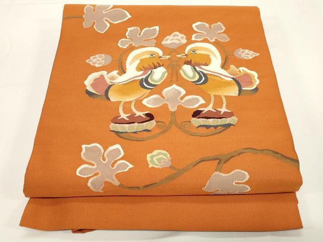 平和屋着物●爪掻き本綴れ　八寸名古屋帯　向い鳥花文　金糸　正絹　逸品　CABE3632dy