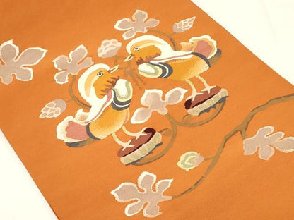 平和屋着物●爪掻き本綴れ　八寸名古屋帯　向い鳥花文　金糸　正絹　逸品　CABE3632dy