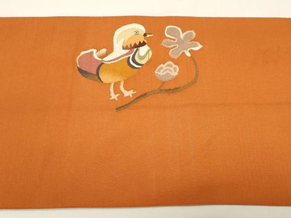 平和屋着物●爪掻き本綴れ　八寸名古屋帯　向い鳥花文　金糸　正絹　逸品　CABE3632dy
