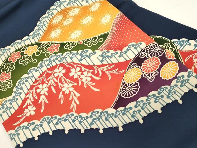 平和屋着物●塩瀬　九寸名古屋帯　型染め　遠山草花文　正絹　逸品　CABE3637dy