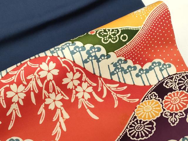 平和屋着物●塩瀬　九寸名古屋帯　型染め　遠山草花文　正絹　逸品　CABE3637dy