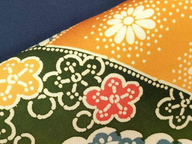 平和屋着物●塩瀬　九寸名古屋帯　型染め　遠山草花文　正絹　逸品　CABE3637dy