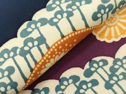 平和屋着物●塩瀬　九寸名古屋帯　型染め　遠山草花文　正絹　逸品　CABE3637dy