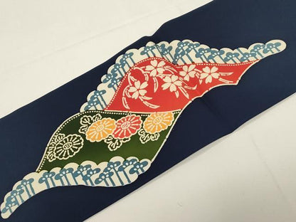 平和屋着物●塩瀬　九寸名古屋帯　型染め　遠山草花文　正絹　逸品　CABE3637dy