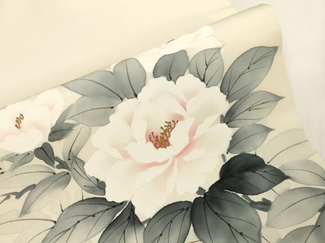 平和屋着物●塩瀬　九寸名古屋帯　作家物　手描き　草花文　金彩　正絹　逸品　CABE3638dy