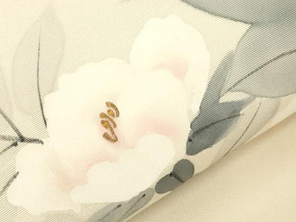 平和屋着物●塩瀬　九寸名古屋帯　作家物　手描き　草花文　金彩　正絹　逸品　CABE3638dy