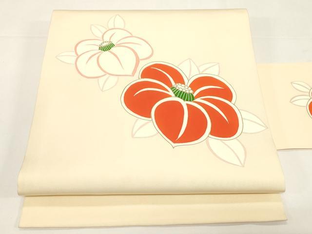 平和屋着物●塩瀬　九寸名古屋帯　草花文　金彩　正絹　逸品　CABE3639dy