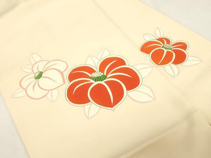 平和屋着物●塩瀬　九寸名古屋帯　草花文　金彩　正絹　逸品　CABE3639dy