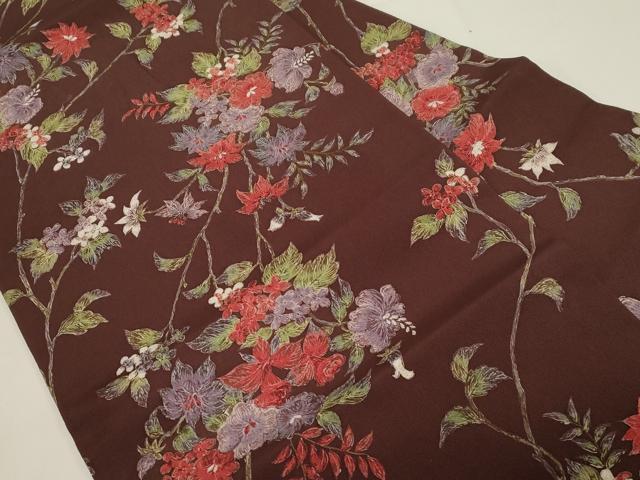 平和屋着物●全通柄九寸名古屋帯　草花文　正絹　逸品　CABE3640dy