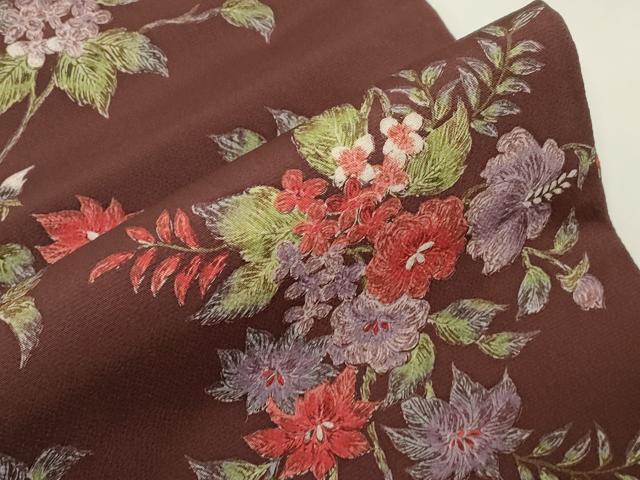 平和屋着物●全通柄九寸名古屋帯　草花文　正絹　逸品　CABE3640dy