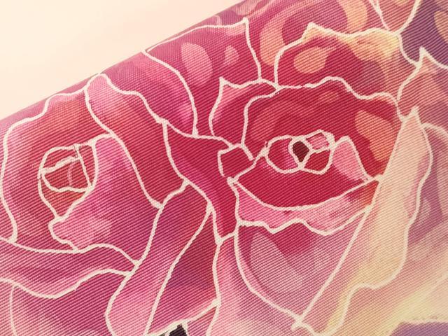 平和屋着物●塩瀬　九寸名古屋帯　作家物　手描き　ろうけつ染め　薔薇　正絹　逸品　CABE3641dy