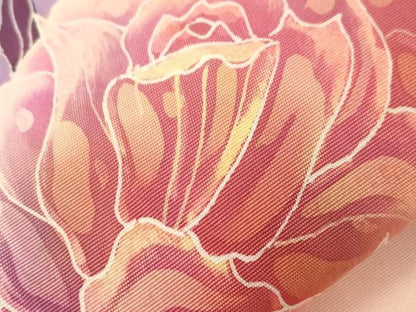 平和屋着物●塩瀬　九寸名古屋帯　作家物　手描き　ろうけつ染め　薔薇　正絹　逸品　CABE3641dy