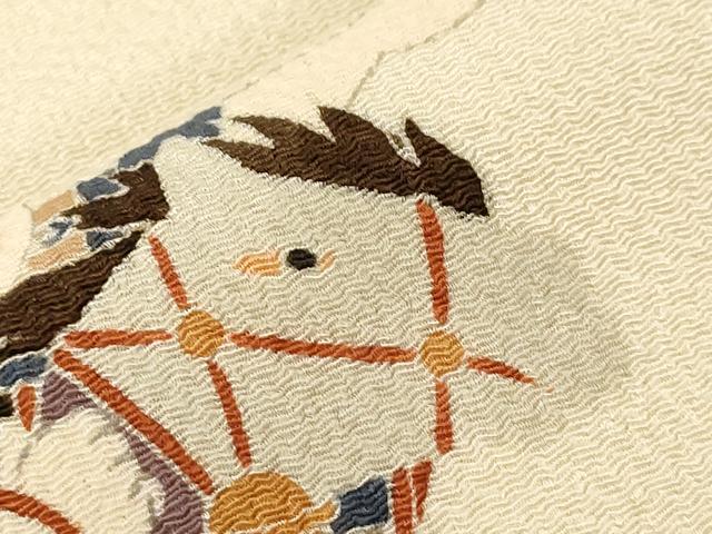 平和屋着物●九寸名古屋帯　友禅　作家物　童子遊び　鬼しぼ縮緬　正絹　逸品　CABE3647dy