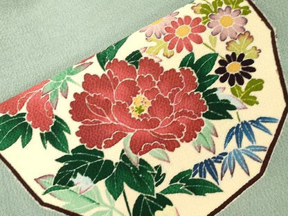 平和屋着物●九寸名古屋帯　友禅　作家物　草花文　鬼しぼ縮緬　正絹　逸品　CABE3648dy