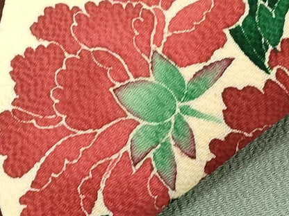 平和屋着物●九寸名古屋帯　友禅　作家物　草花文　鬼しぼ縮緬　正絹　逸品　CABE3648dy