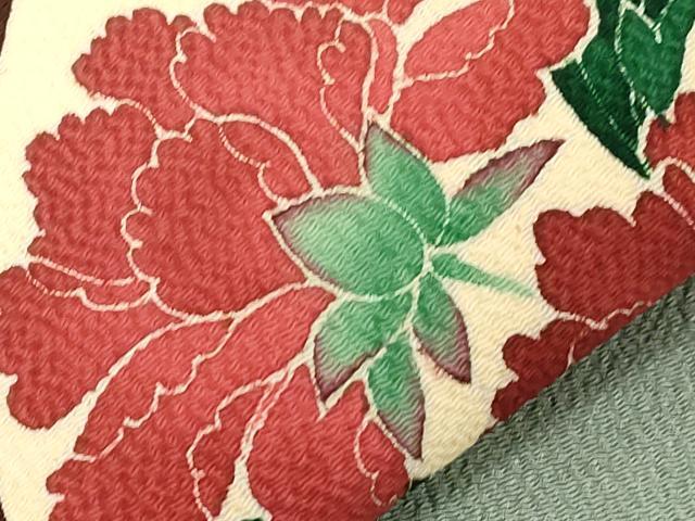 平和屋着物●九寸名古屋帯　友禅　作家物　草花文　鬼しぼ縮緬　正絹　逸品　CABE3648dy