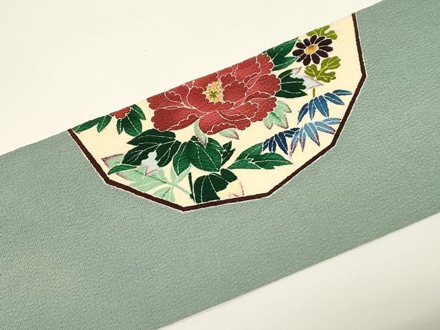 平和屋着物●九寸名古屋帯　友禅　作家物　草花文　鬼しぼ縮緬　正絹　逸品　CABE3648dy