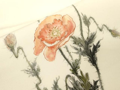 平和屋着物●塩瀬　九寸名古屋帯　作家物　手描き　草花文　正絹　逸品　CABE3649dy