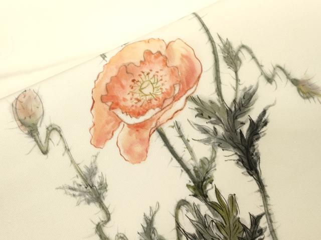 平和屋着物●塩瀬　九寸名古屋帯　作家物　手描き　草花文　正絹　逸品　CABE3649dy
