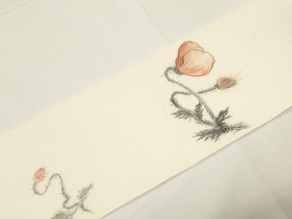 平和屋着物●塩瀬　九寸名古屋帯　作家物　手描き　草花文　正絹　逸品　CABE3649dy